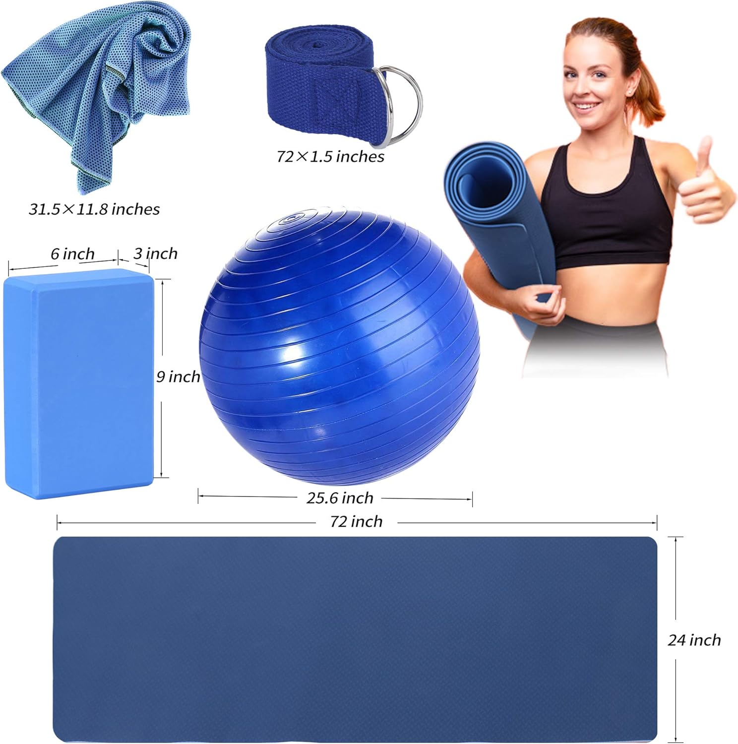 Yoga Starter Kit - 11-Piece Set with Yoga Blocks, Strap, Ball, Mat, Carrying Strap, Net Bag, Cooling Towel - Image 6
