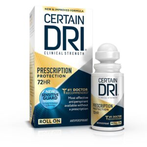 Certain Dri Prescription Strength Clinical Antiperspirant Roll-On for Hyperhidrosis – 72-Hour Sweat Protection – Fragrance-Free – Doctor-Recommended for Men & Women – 1.2 fl oz (Pack of 1)