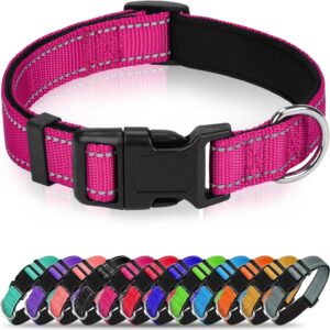 Reflective Dog Collar for Extra Large Dogs, Adjustable Collar with Soft Neoprene Padded, Durable Buckle for Daily Walking,Hotpink,XL