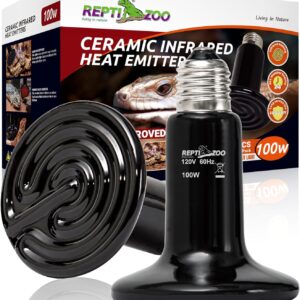 REPTI ZOO 100W Reptile Heat Lamp 2Pack Ceramic Heat Emitter Night Heat Lamp Bulbs Reptile Terrarium Heat lamp Tank Heat Bulb for Turtle Bearded Dragon Gecko Lizard Snake Chicken E26