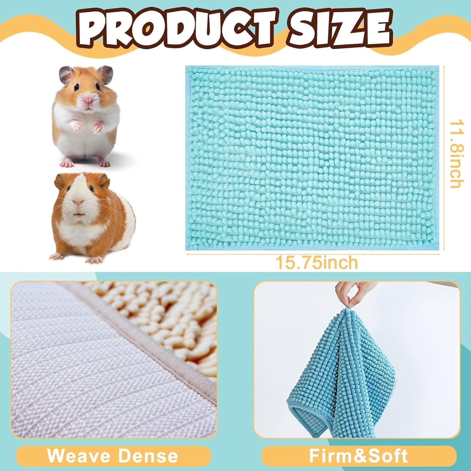8 Pcs Guinea Pig Liner Washable Rabbit Cage Liner 16x12 Inch Guinea Pig Fleece Mats Reusable Bedding Pee Pads for Small Animals, Bunny (Gray, Green, Pink, Blue) - Image 5