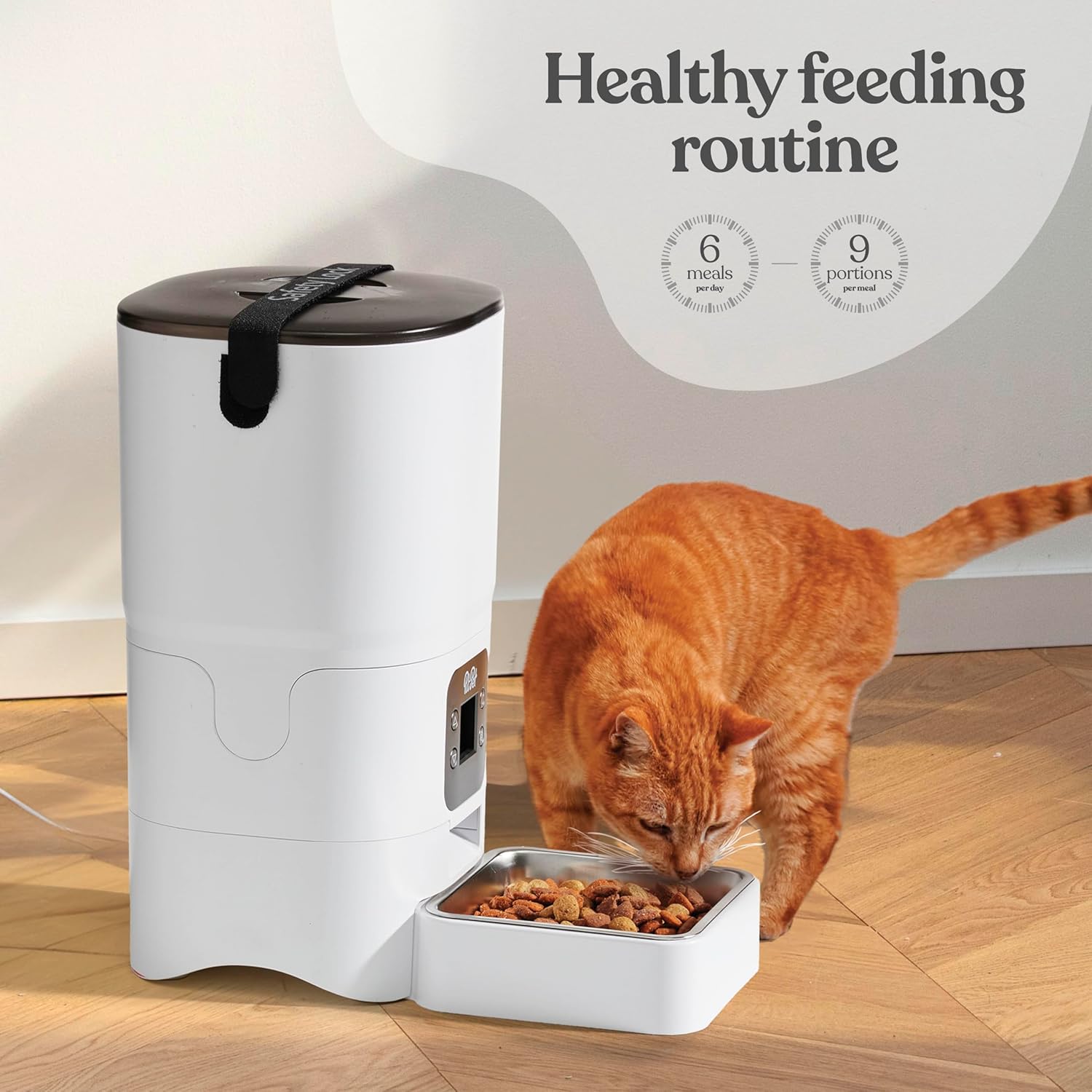 Smart Automatic Cat Feeder - 6-L Reliable Automatic Cat Food Dispenser with Display LCD Screen for Easy Set Up - (White) - Image 4