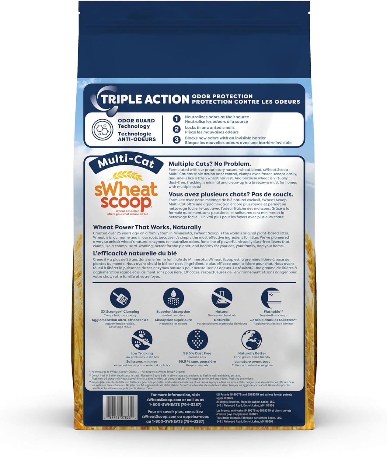 sWheat Scoop Triple Action Natural Wheat Cat Litter Odor Guard Technology, 3X Stronger Clumping, Super Absorbtion, 99.5% Dust Free Performance, 14 Pounds - Image 2