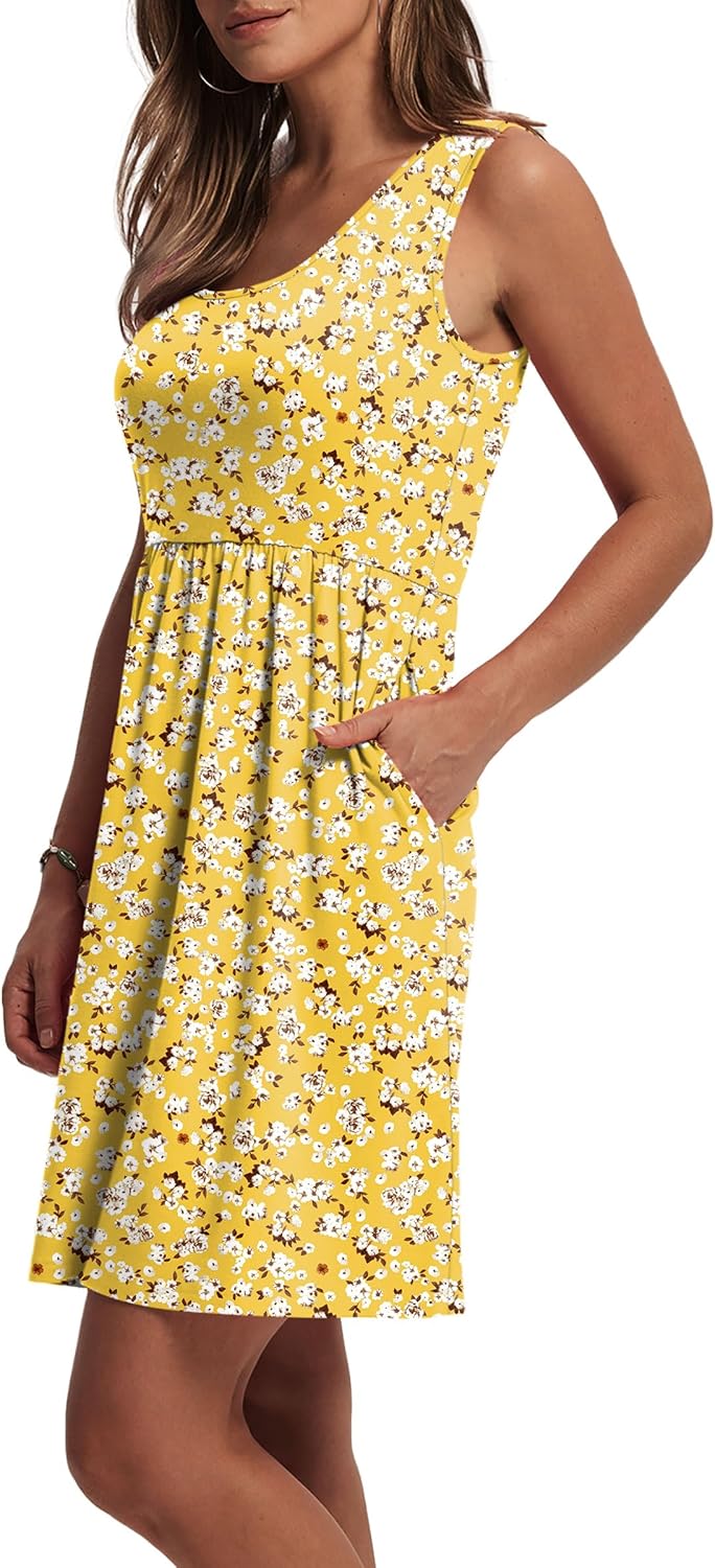 WIHOLL Women's Summer Dress 2026 A-Line Sleeveless Casual Sundress with Pockets Floral/Solid - Image 4