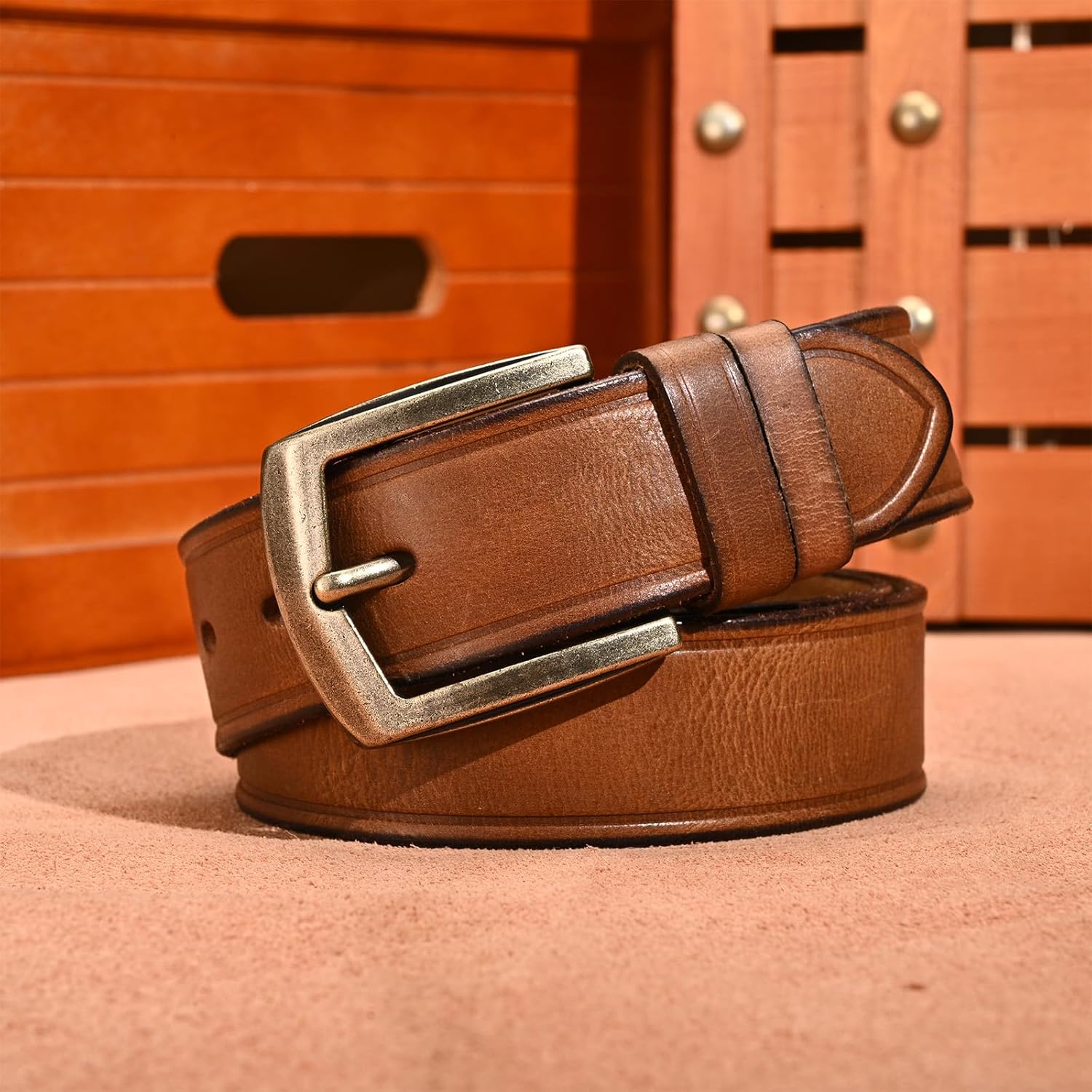 Luxury Full Grain Genuine Leather Belt Men Gift, 1.5" Wide Vintage Real Leather Western Cowboy Men's Belts - Image 8