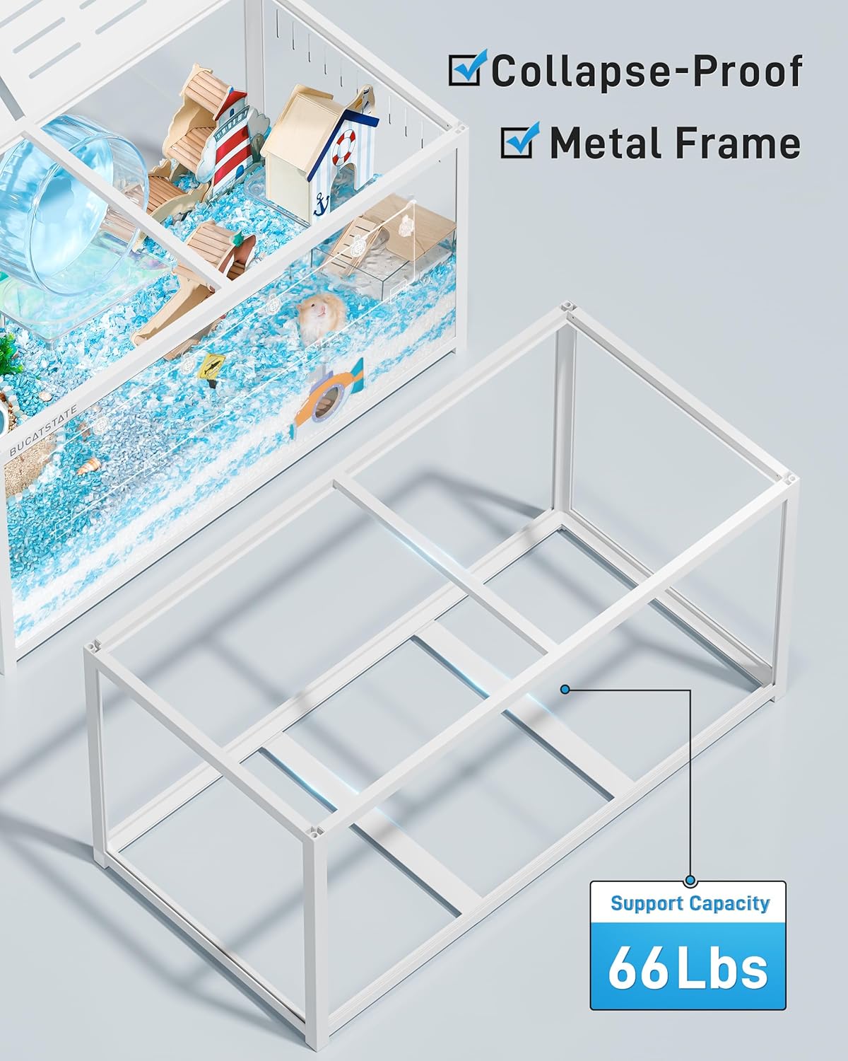 BUCATSTATE Hamster Cage 3.0: Metal Large Rat Cage Stackable with Top Access Easy Assemble 47L x 23.6W x 25.5H Inches Dwarf Syrian Hamster Tank for Gerbil Mouse (7.8 ft², White) - Image 6