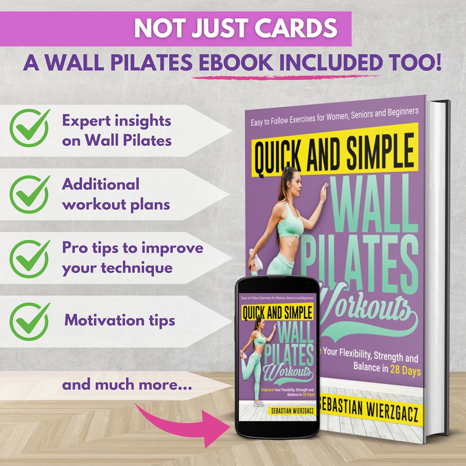 Wall Pilates Workouts for Women – 66 Exercise Cards with Videos & Workout Plan – Includes 5-Week Challenge, E-book, Chart & 2 Rings for Easy Organization – Home Pilates Workout Guide - Image 8
