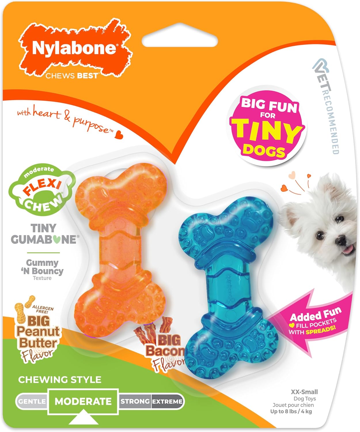 Nylabone Moderate Chew Flexi Chew Bone Peanut Butter & Bacon XX-Small/Tiny (2 Count) - Image 9