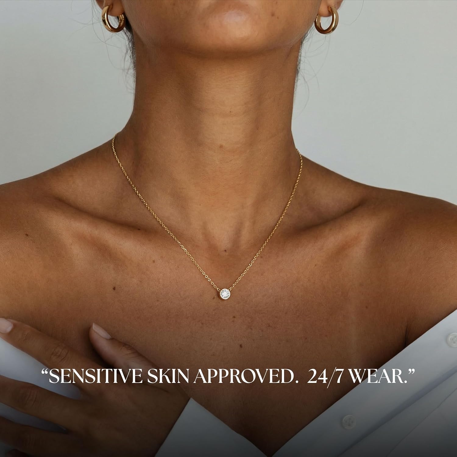 Galis Dainty Necklace - Silver, Gold Plated 18" Choker for Women with Dainty Small Round Faux Diamond Necklace Pendant, Necklaces Women with CZ Solitaire Lobster Clasp, Minimalist Gift - Image 6