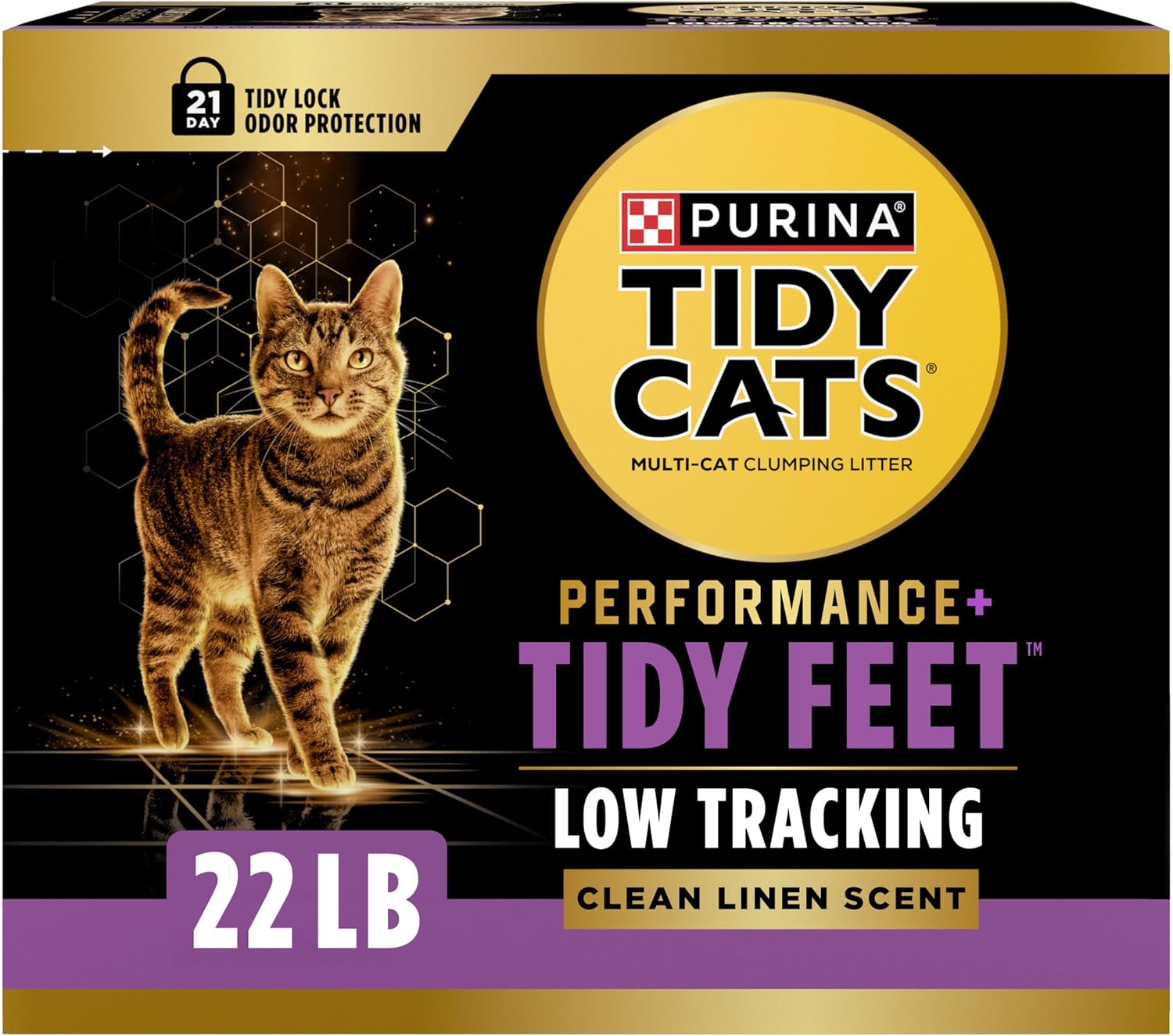 Purina Tidy Cats Performance Plus Tidy Feet Scented Low Tracking Cat Litter, Clumping, Multi-Cat Odor Control Kitty Litter with Clean Linen Scent - 22 lb. Box