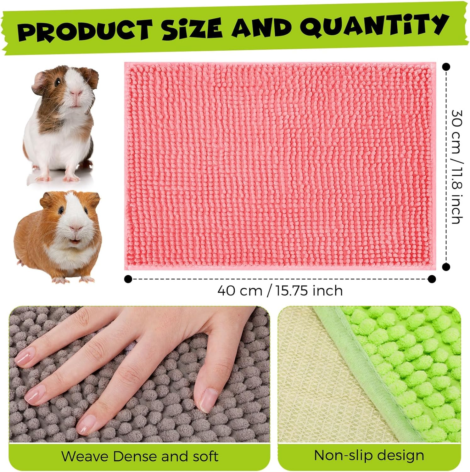 Barydat 8 Pcs Guinea Pig Cage Liner for Guinea Pig Cage Bedding Reusable Rabbit Mat Pad Washable Training Pad Animal Sleeping Bedding Mat(16x12'',Gray, Green, Pink, Blue) - Image 2