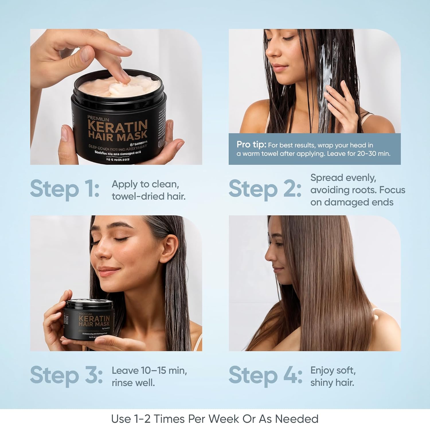 SUNATORIA Keratin Hair Mask - Deep Repair for Dry, Damaged Hair - Hydrolyzed Keratin, Hyaluronic Acid, Argan Oil and Collagen - Sulfate-Free, Paraben-Free| 8.5 fl oz - Image 9