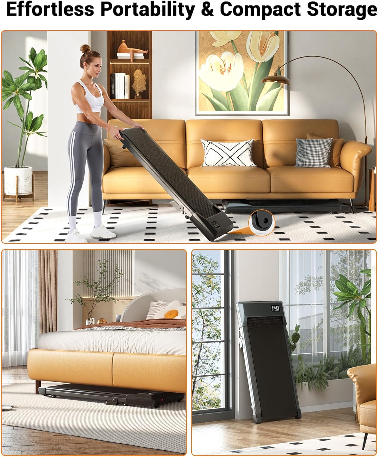 Walking Pad with 6% Incline, 300LBS Capacity Under Desk Treadmill for Home Office, Quiet Portable Mini Treadmill with App & Remote Control, No Assembly, Slim Design for Small Spaces - Image 6