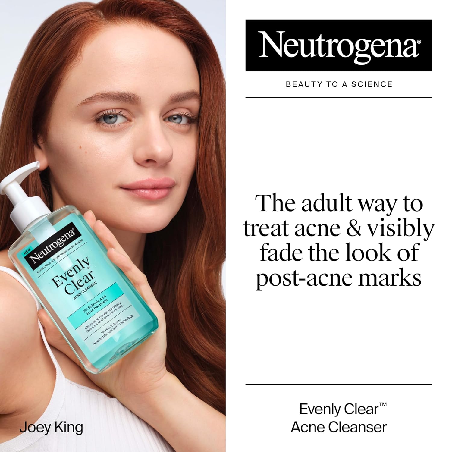 Neutrogena Evenly Clear Acne Cleanser with 2% Salicylic Acid & 2% PHA Exfoliant, Gentle Foaming Face Wash Clears Clogged Pores & Blackheads While Visibly Fading Look of Post-Acne Marks, 9.1 fl. oz - Image 2