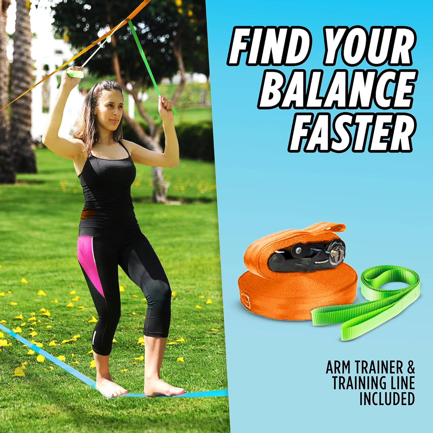 Complete Slackline Kit with Training Line - 2X 60ft Slack Lines for Backyard for Kids and Adults, Wider Tree Protectors - Ninja Slackline Kit for Kids Outdoor Play Equipment (Complete Kit - Blue) - Image 4