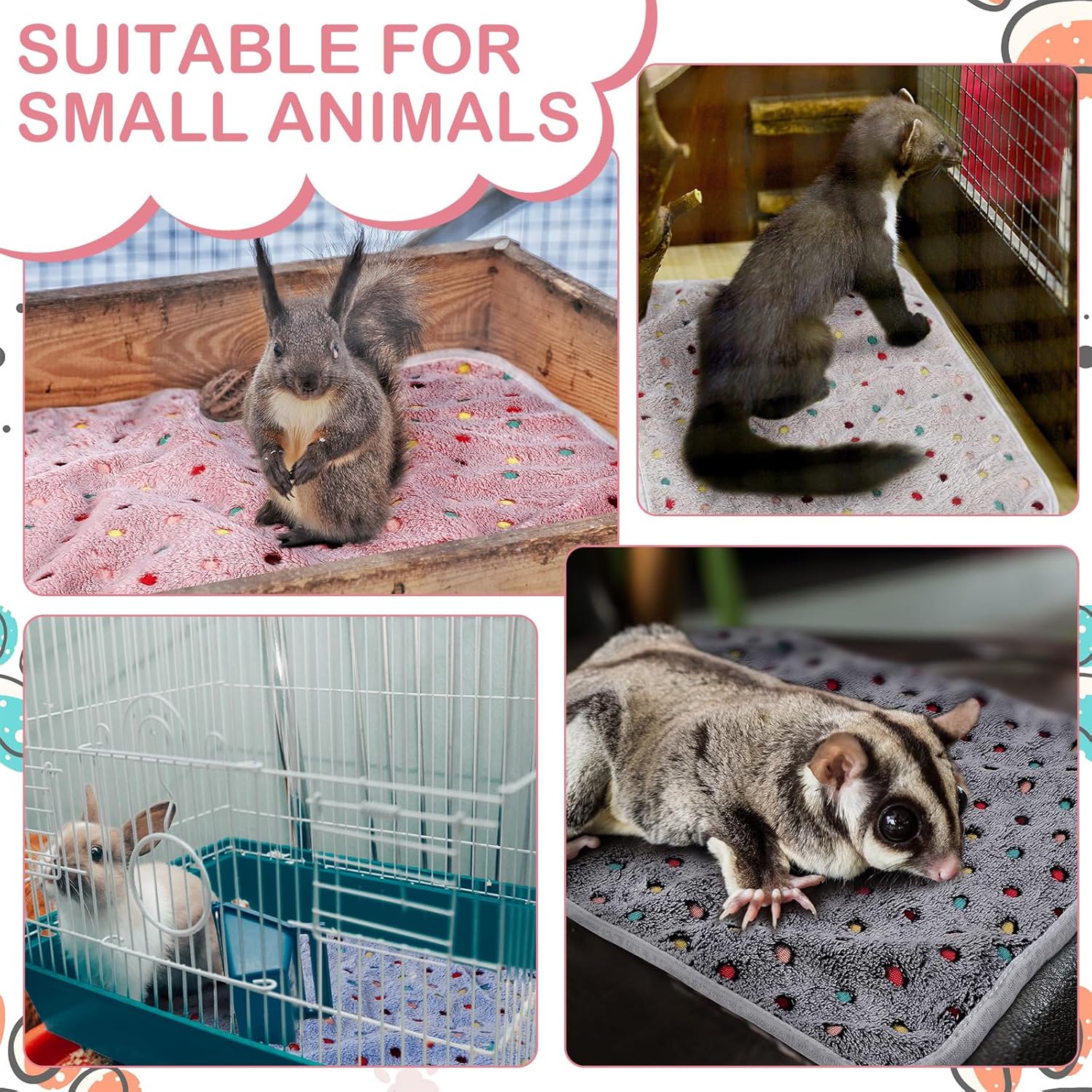 Tudomro 8 Pcs Guinea Pig Blankets Washable Small Pet Fleece Bedding Cage Liners Double Sided Pet Reusable Sleep Mat Pad Cover for Ferret Chinchilla Furniture Protection(Dot,12 x 12 Inch) - Image 4