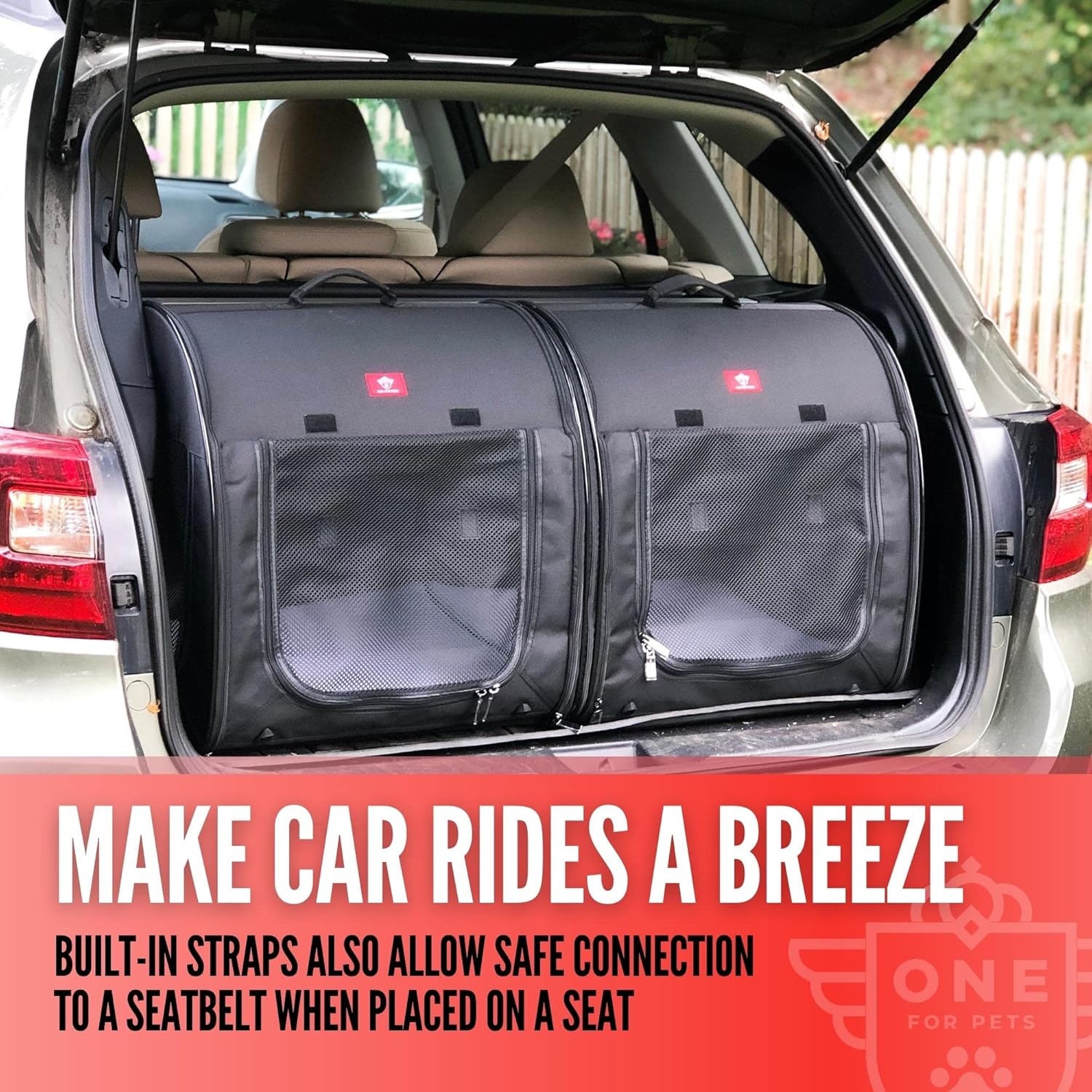 One for Pets Portable 2-in-1 Double Pet Kennel/Shelter, Fabric, Black 20"x20"x39" - Car Seat-Belt Fixture Included - Image 5