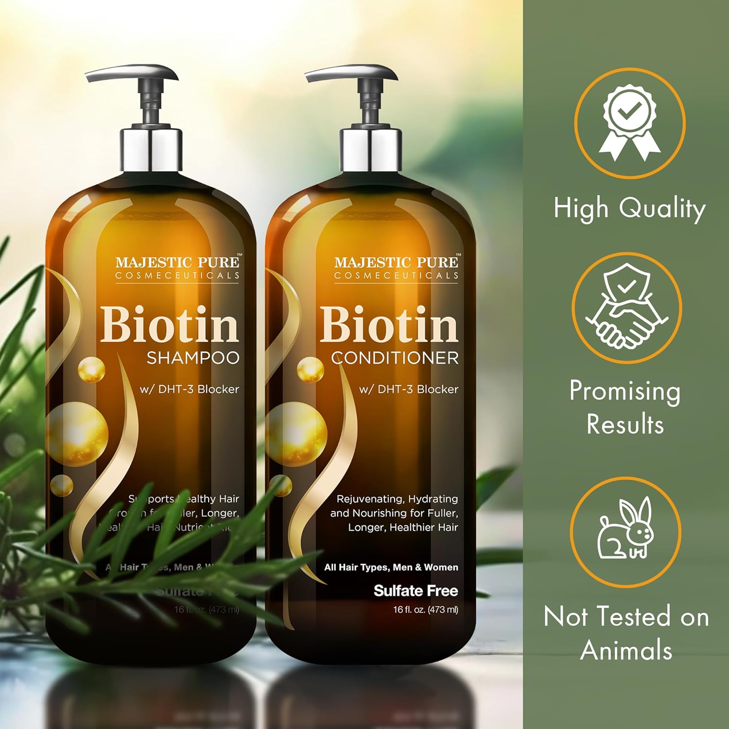 MAJESTIC PURE Biotin Shampoo and Conditioner Set with DHT Blocker Complex - Hydrating, Nourishing & Supporting Healthy Hair, Sulfate Free, for Men & Women - 16 fl oz each - Image 7