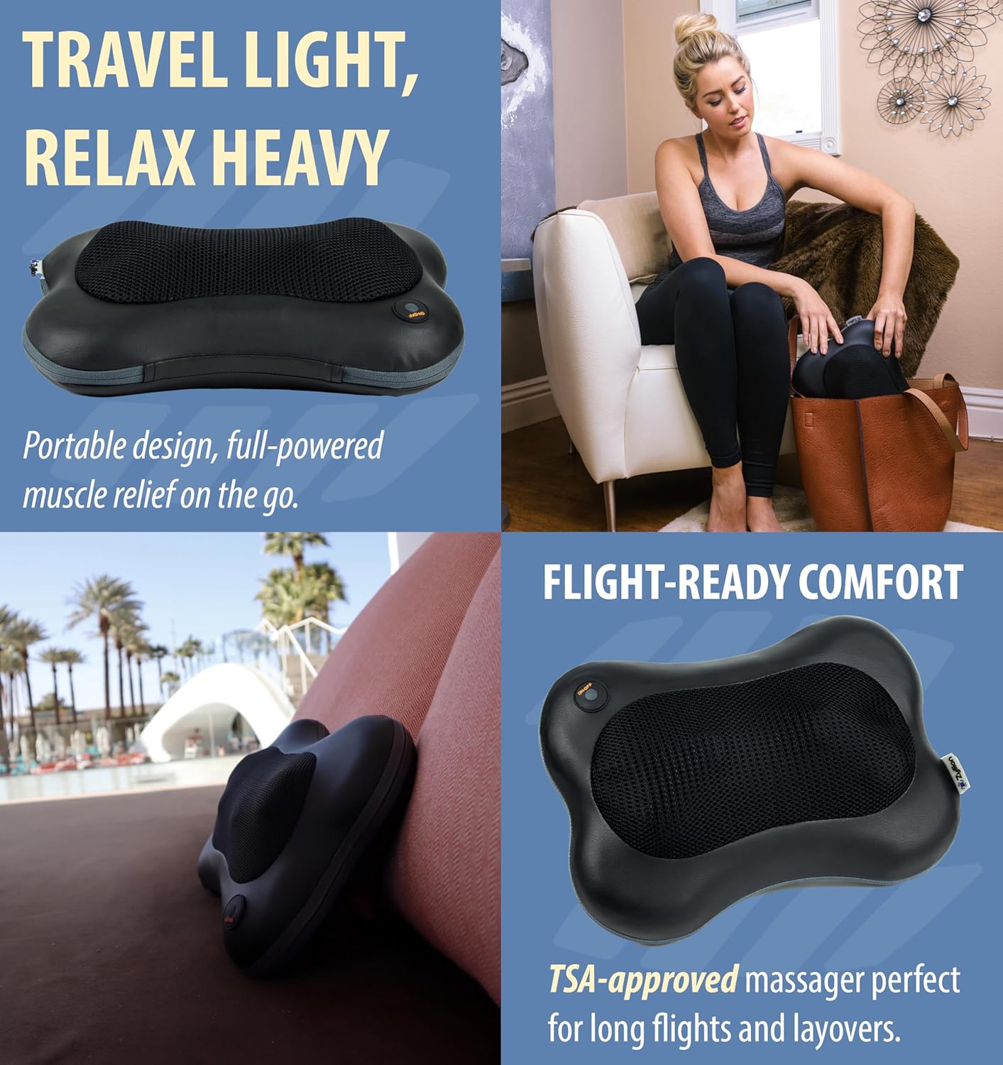 Zyllion Shiatsu Back and Neck Massager with Heat - 3D Electric Kneading Deep Tissue Massage Pillow for Muscle Pain Relief, Black, ZMA-13 - Image 9