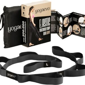 YOGA-EVO Elastic Stretching Strap with Loops for Physical Therapy – Stretch & Activate Muscles – Increase Mobility & Recovery – Soft Cotton & Spandex – Includes Carrying Pouch & Video Exercises