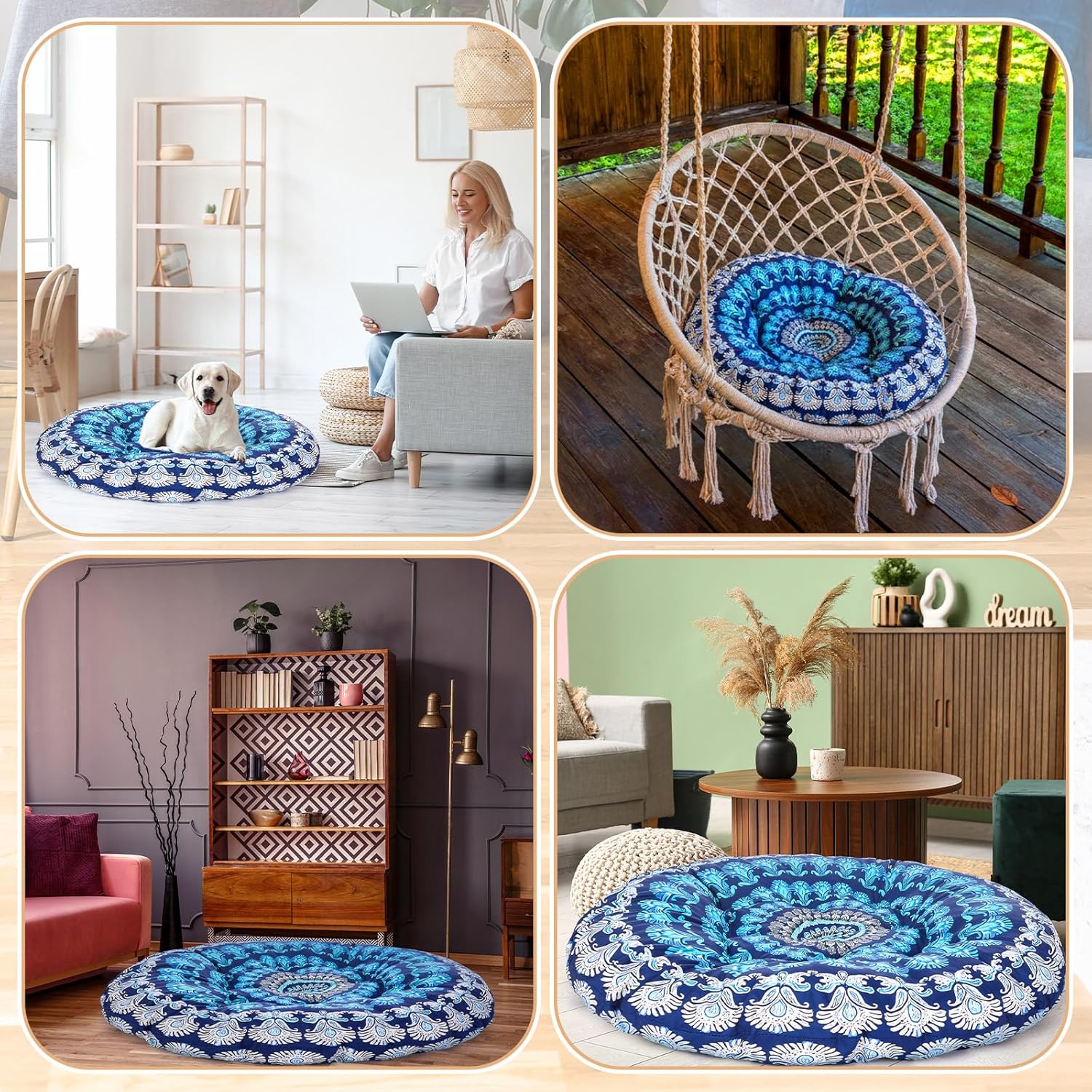 Funnymoom Extra Large Mandala Floor Cushion 35 Inch Round Meditation Floor Pillow Papasan Swing Cushion for Adults Oversized Playroom Pillows Reading Nook Big Pillow for Sitting Yoga Living Room Sofa - Image 7