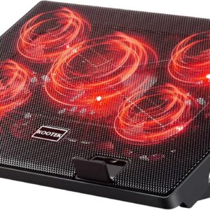 Kootek Laptop Cooling Pad, Laptop Cooler with 5 Quiet Fans for 12″-17″ Computer PC Notebook Gaming Laptop Fan, Height Adjustable Laptop Cooling Stand Laptop Accessories, Red