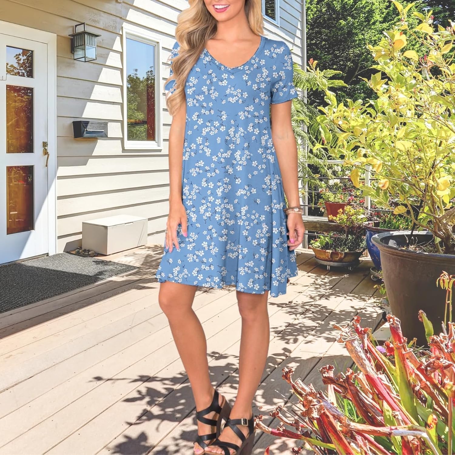 lionstill Women's Casual T Shirt Dress Summer Short Sleeve Swing Dresses with Pockets - Image 3