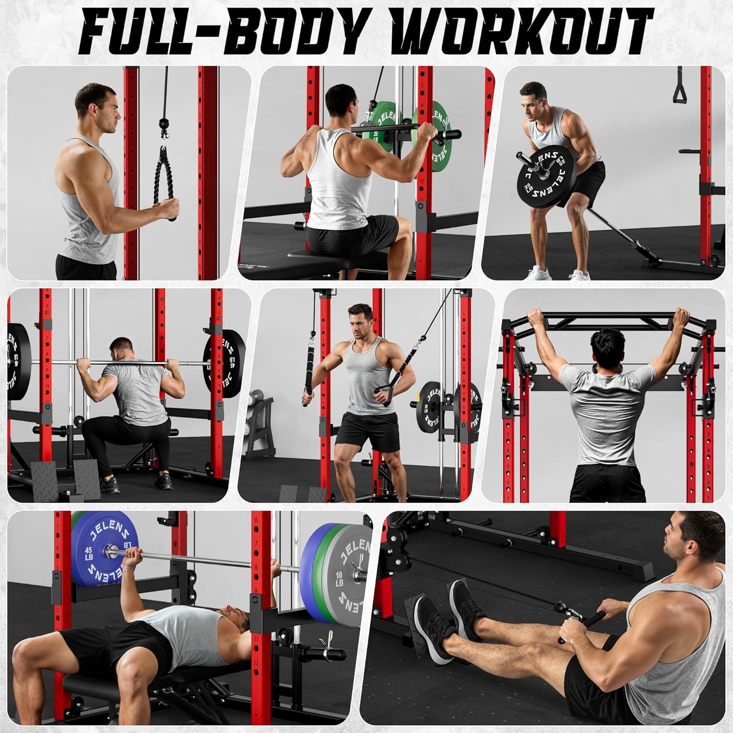 JELENS C12 Squat Rack for Home Gym, 2000LBS Power Rack with Adjustable Pulley System, Power Cage Workout Equipment with LAT Pulldown and Training Attachment - Image 2