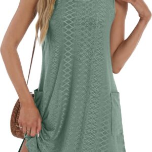 BKRIVE Coverup Summer Dresses for Women 2026 Eyelet Casual Loose Sleeveless Sundresses Tank Dresses with Pockets