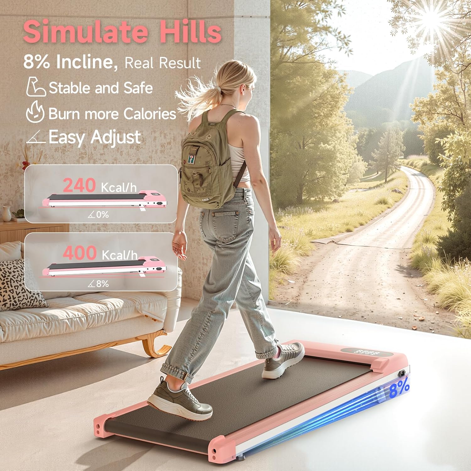 Incline Walking Pad, 3.5HP Foldable Portable Treadmill with Handle Bars, Ultra Quiet โค40dB Under Desk Treadmills for Home Office, 330LB Capacity, Wide Running Belt, LED Display & Remote Control - Image 2