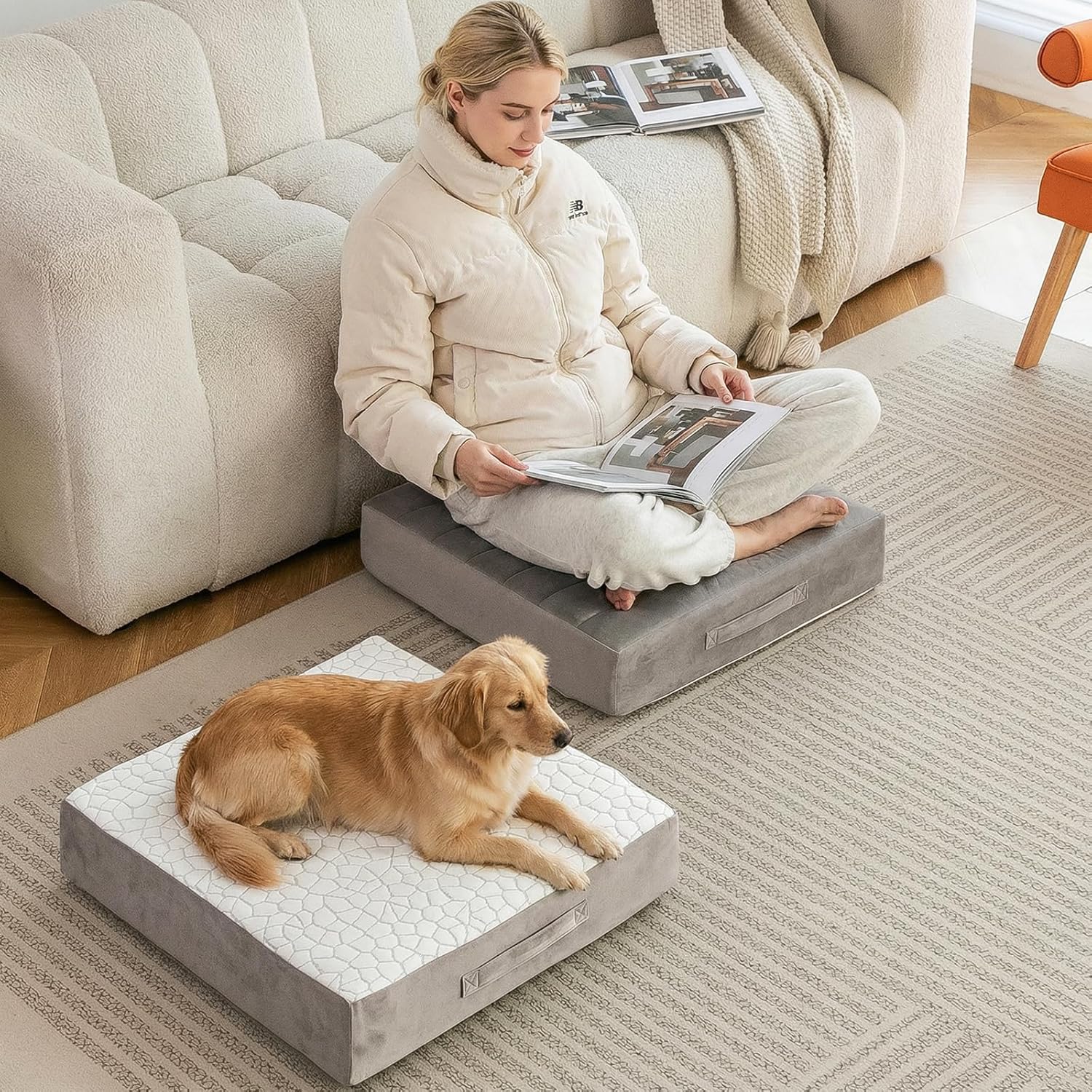 22" Large Floor Pillow for Adults, Thick Foam Meditation Cushion, Square Yoga Floor Seat Pillow with Soft Tufted Cover for Indoor & Outdoor Sitting – Grey - Image 5