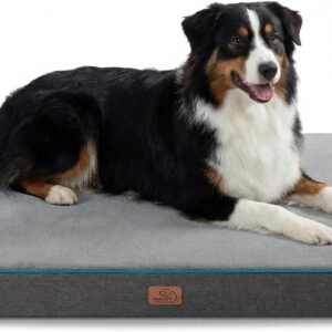 Bedsure Memory Foam Dog Crate Bed for Extra Large Dogs – XL Orthopedic Pet Beds with Removable Washable Cover and Nonskid Bottom – Plush Flannel Fleece Top Pet Mat, Grey