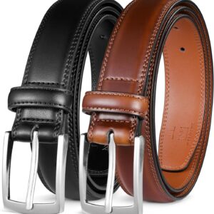 MILORDE Men’s Leather Dress Belt 2Pack, Handmade, Genuine Leather, Fashion & Classic Designs for Work Business and Casual
