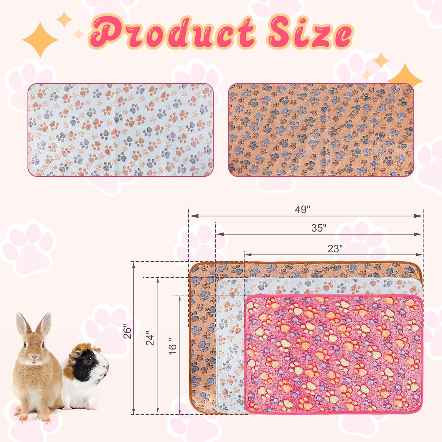 YUEPET Waterproof Guinea Pig Blankets Washable 3 Pack Small Animal Fleece Cage Liners Pet Soft Sleep Mat Pad Cover Warm Flannel Throw for Hamster Guinea Pig Rabbit Chinchilla Hedgehog Ferret 23"×16" - Image 2