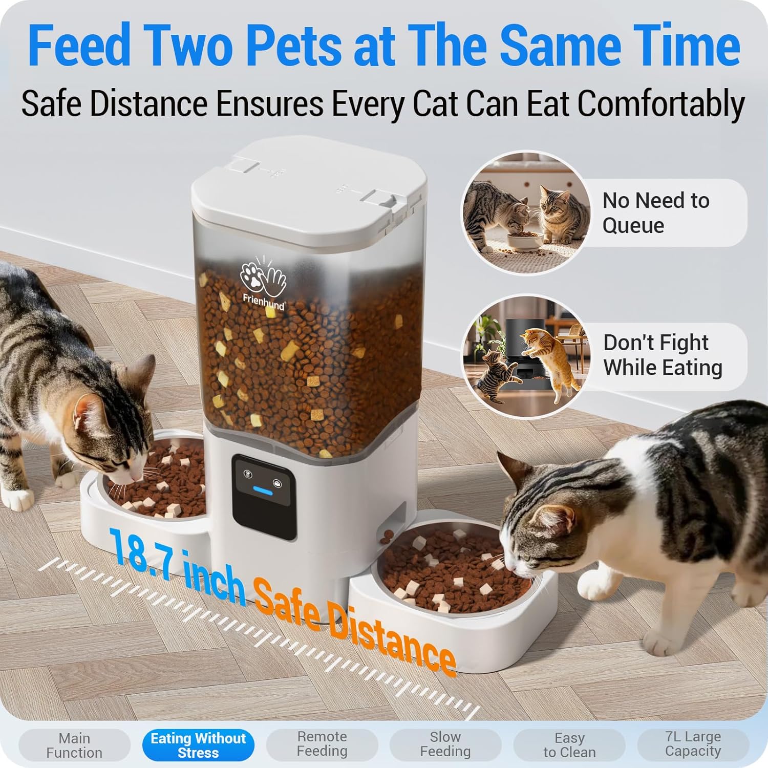 Frienhund Automatic Cat Feeder 2 Cats with Slow Feed: Dual Automatic Dog Feeder with 5G WiFi, Cat Food Dispenser with APP Control for Multiple Pets, Detachable for Easy Clean, Double Pet Bowl - 29 Cup - Image 3