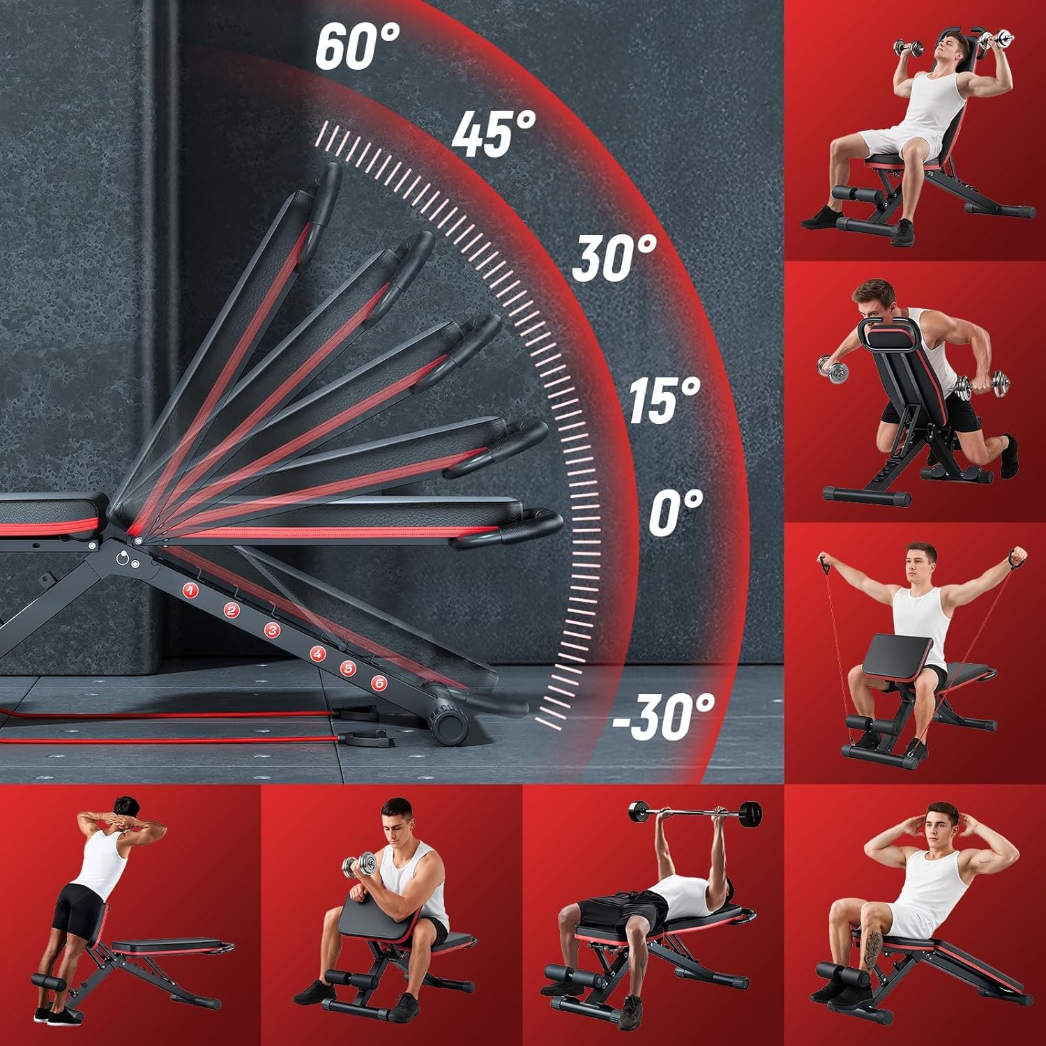 2026 1000LBS Adjustable Weight Bench, Multi-Functional Incline Decline Flat Bench Press, Foldable Full Body Dumbbell Workout Bench for Home Gym Weight Training, Sit Ups, Space-Saving Fitness Equipment - Image 6
