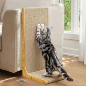 Conlun Cardboard Cat Scratcher, 23″ L-Shaped Scratch Pad, Vertical Wall-Leaning Scratching Board to Protect Furniture for Indoor Cats,Wood Grain Large