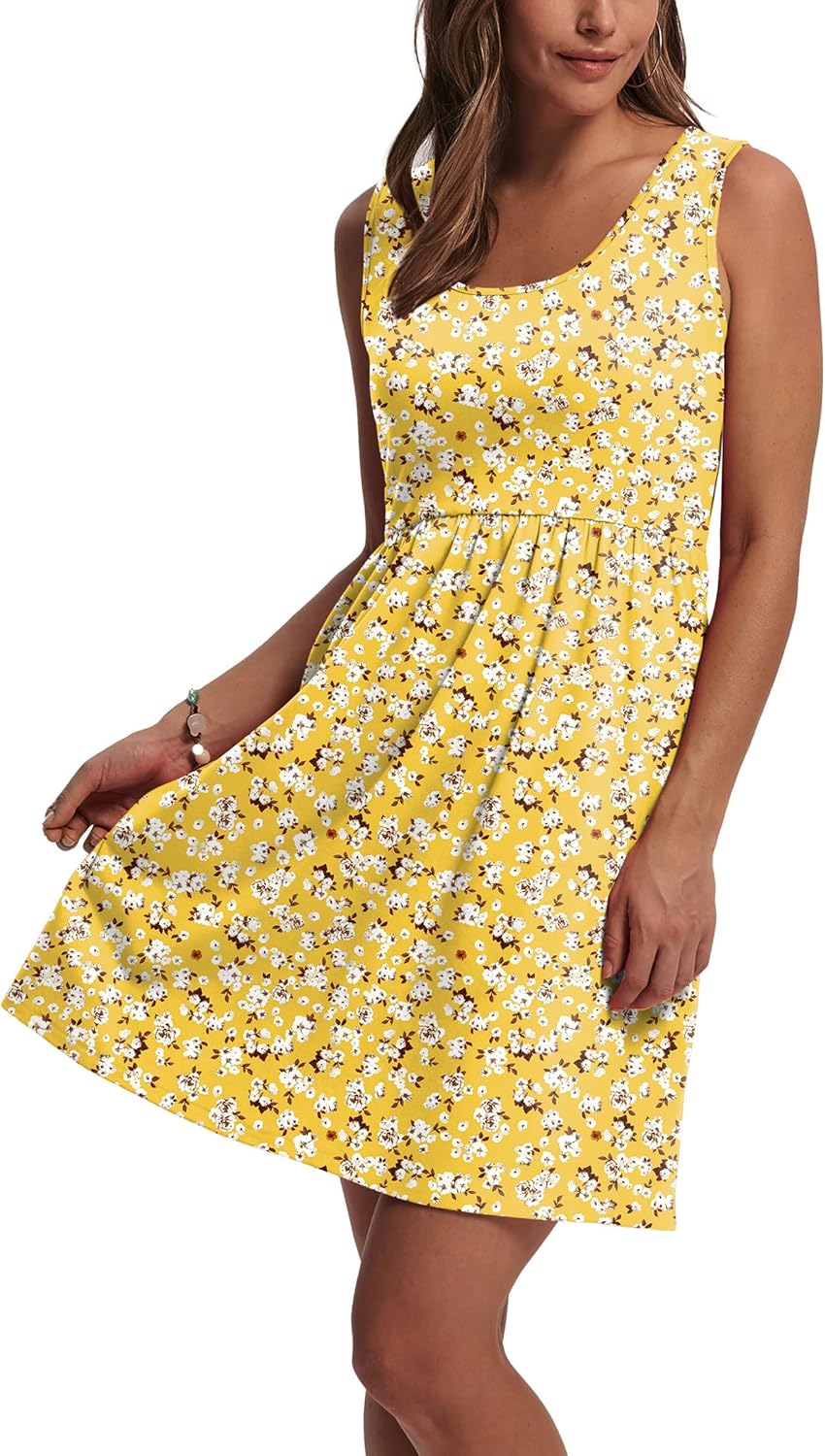 WIHOLL Women's Summer Dress 2026 A-Line Sleeveless Casual Sundress with Pockets Floral/Solid - Image 3
