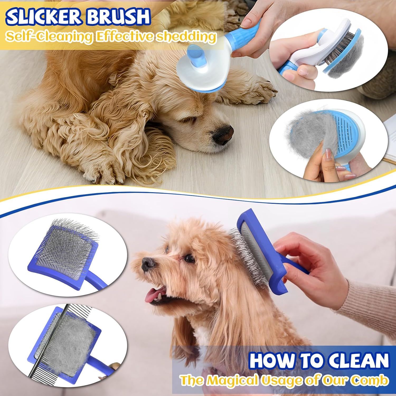 8PCS Dog Slicker Brush for Dogs Grooming Kit,Bath Grooming Kit for Pets,Hair Brush Set with Towel,Washing Gloves,Slicker Comb,and Shampoo Scrubber Brush for Small and Large Dogs and Cats(Blue) - Image 5