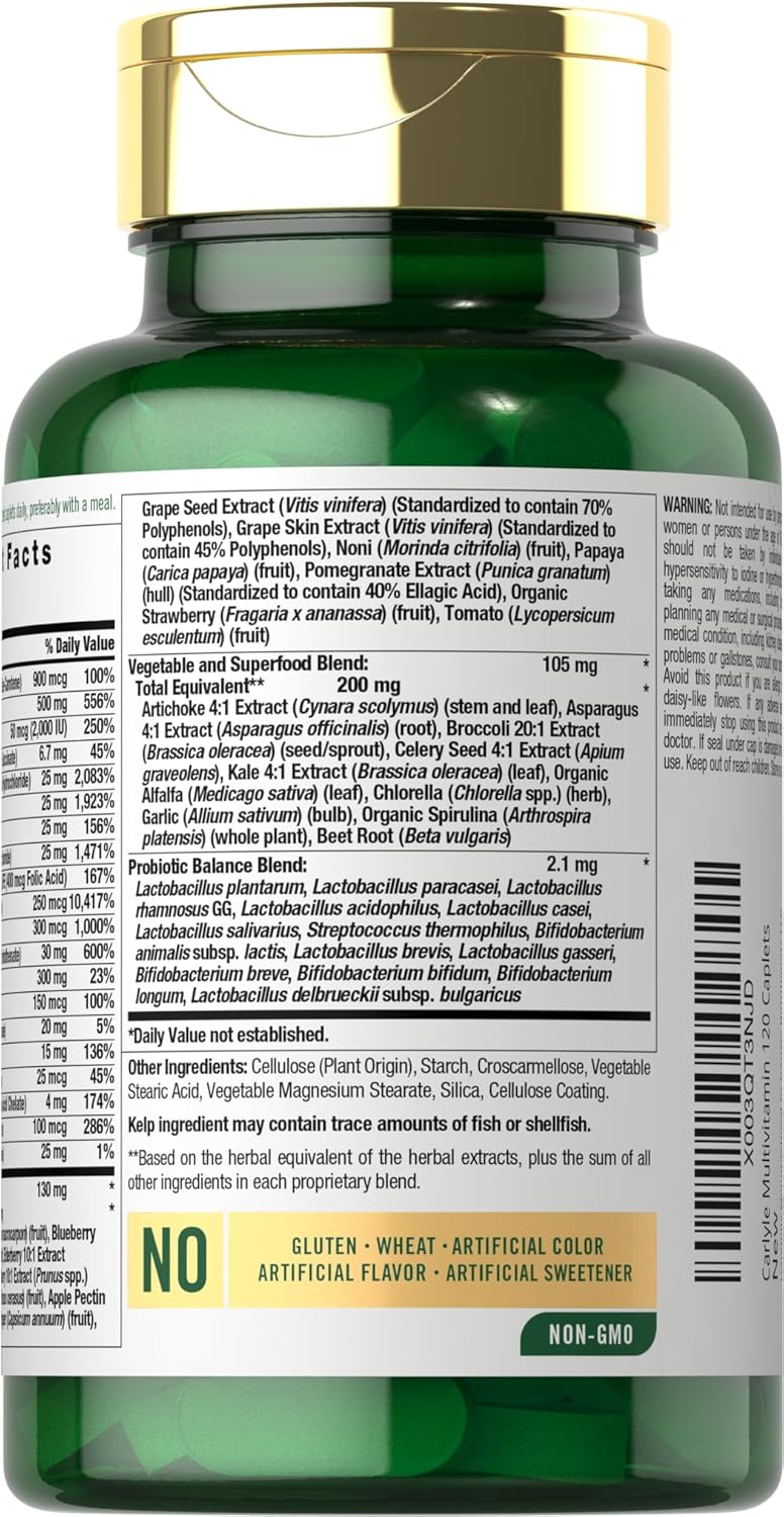 Carlyle Fruits and Veggies Supplement | 120 Count | Superfood Multivitamin with Probiotics | Made with 20 Fruits and Vegetables | Non-GMO & Gluten Free - Image 3