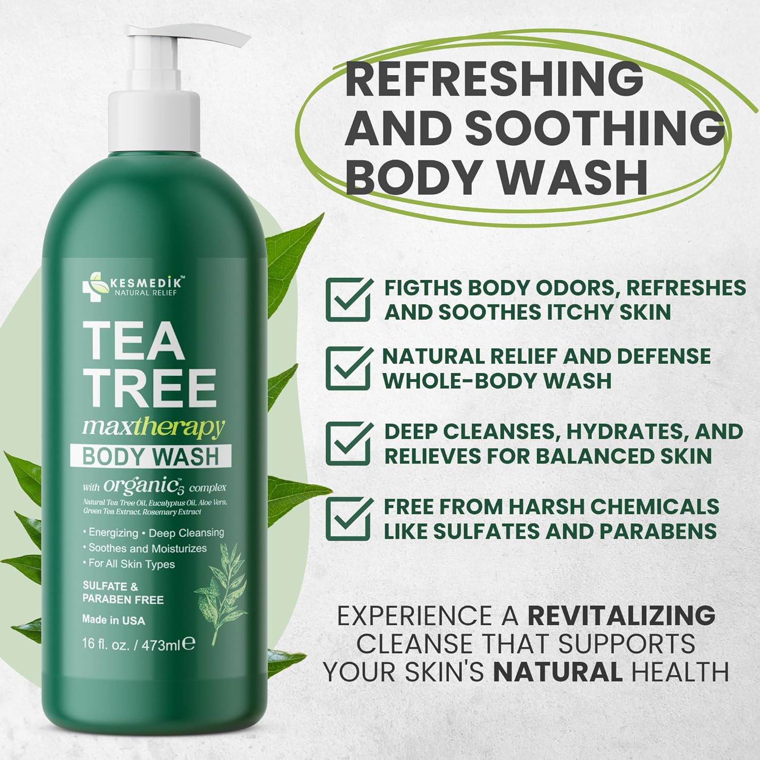 KESMEDIK Tea Tree Body Wash MaxTherapy, Itchy Skin Relief Soap, Soothes Jock Itch, Athlete's Foot, Acne, Eczema, Psoriasis & Sensitive Skin, Intimate Wash, Men & Women, 2-Pack, Original Edition - Image 4