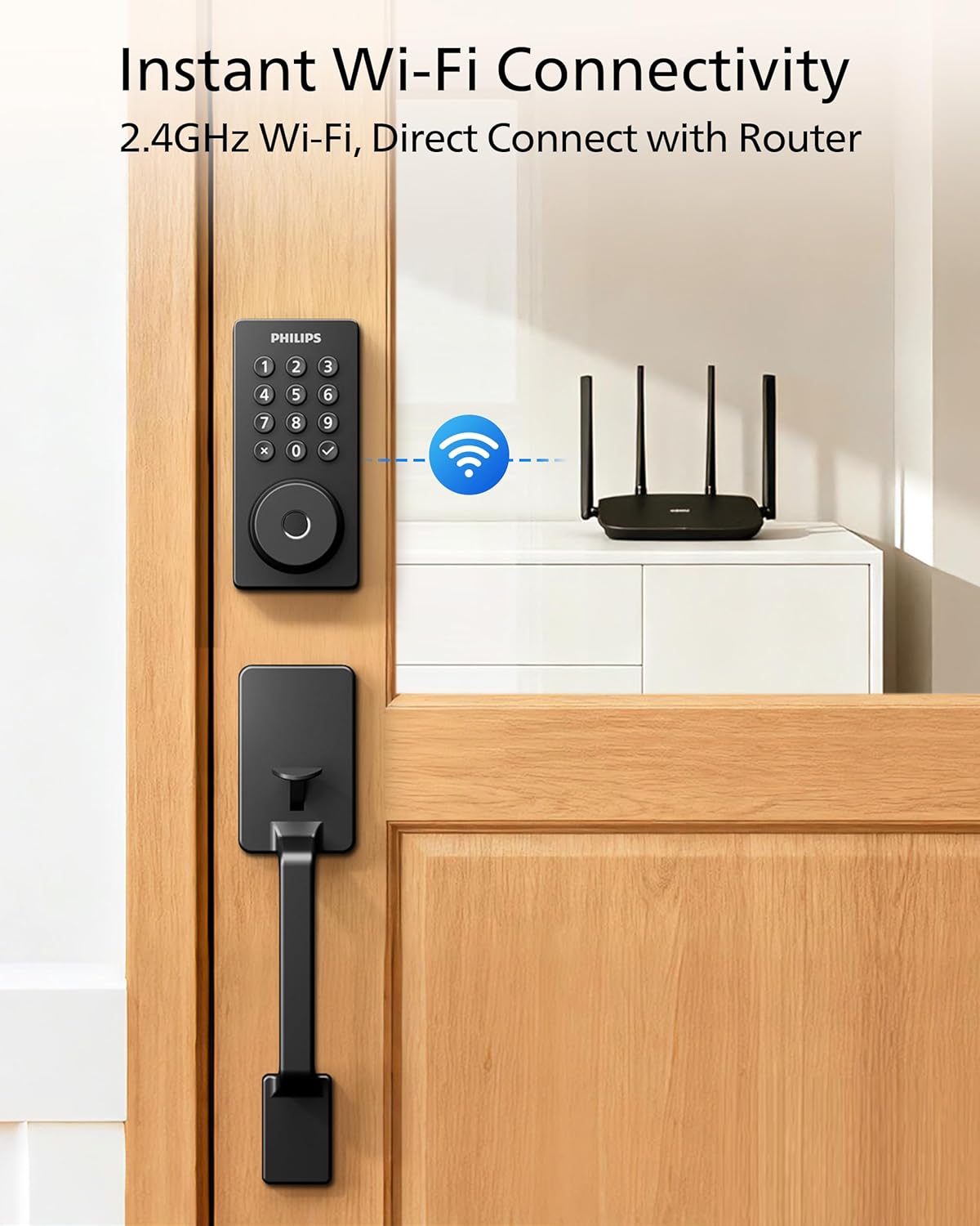 Philips Wi-Fi Smart Door Lock with Handle Set, Keypad Deadbolt for Front Door, Fingerprint Keyless Entry Door Lock with App Remote Control, IP53 Waterproof, Auto Lock, Security Easy Installation - Image 2