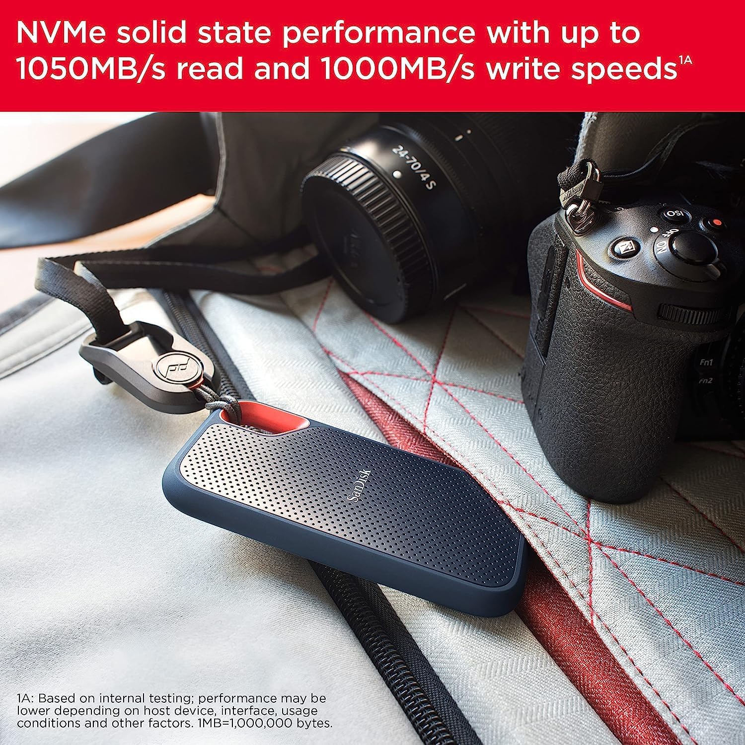 SANDISK 1TB Extreme Portable SSD (Old Model) - Up to 1050MB/s, USB-C, USB 3.2 Gen 2, IP65 Water and Dust Resistance, Updated Firmware - External Solid State Drive - SDSSDE61-1T00-G25 - Image 4