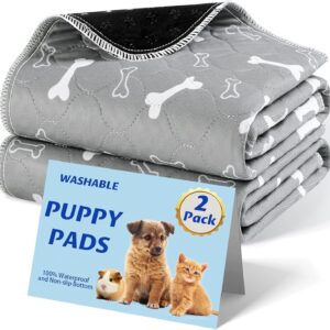 Washable Pee Pads for Dogs, 2Pack Reusable Puppy Pads, Fast Absorbent Dog Pee Pads for Crate Pet Training Pads, Waterproof Whelping Pads for Dogs Bed Mat Crate Indoor (Grey, 18×24)
