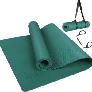 IUGA Yoga Mat Non Slip with Alignment Lines, 72″ x 26″ Eco Friendly Yoga Mats, 1/4 Inch Thick Yoga Mat with Free Carry Strap