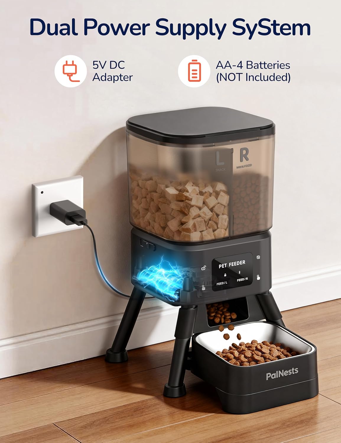 Dual Chamber Automatic Cat Feeder, Smart WiFi Pet Food Dispenser with 2.4&5G WiFi App, Custom Schedule & Portion Control for Dry Food and Treats, 4L, Black - Image 6