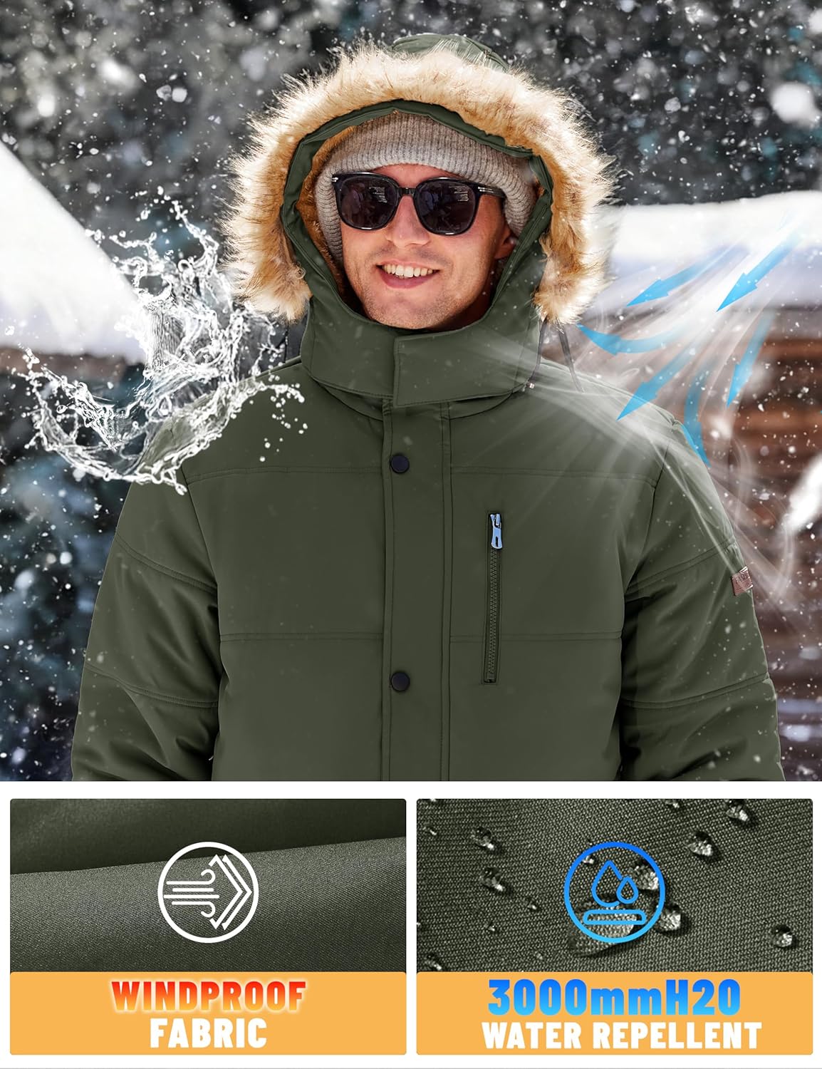 TACVASEN Men's Winter Jacket with Hood Water Repellent Windproof Thicken Parka Winter Coat - Image 5