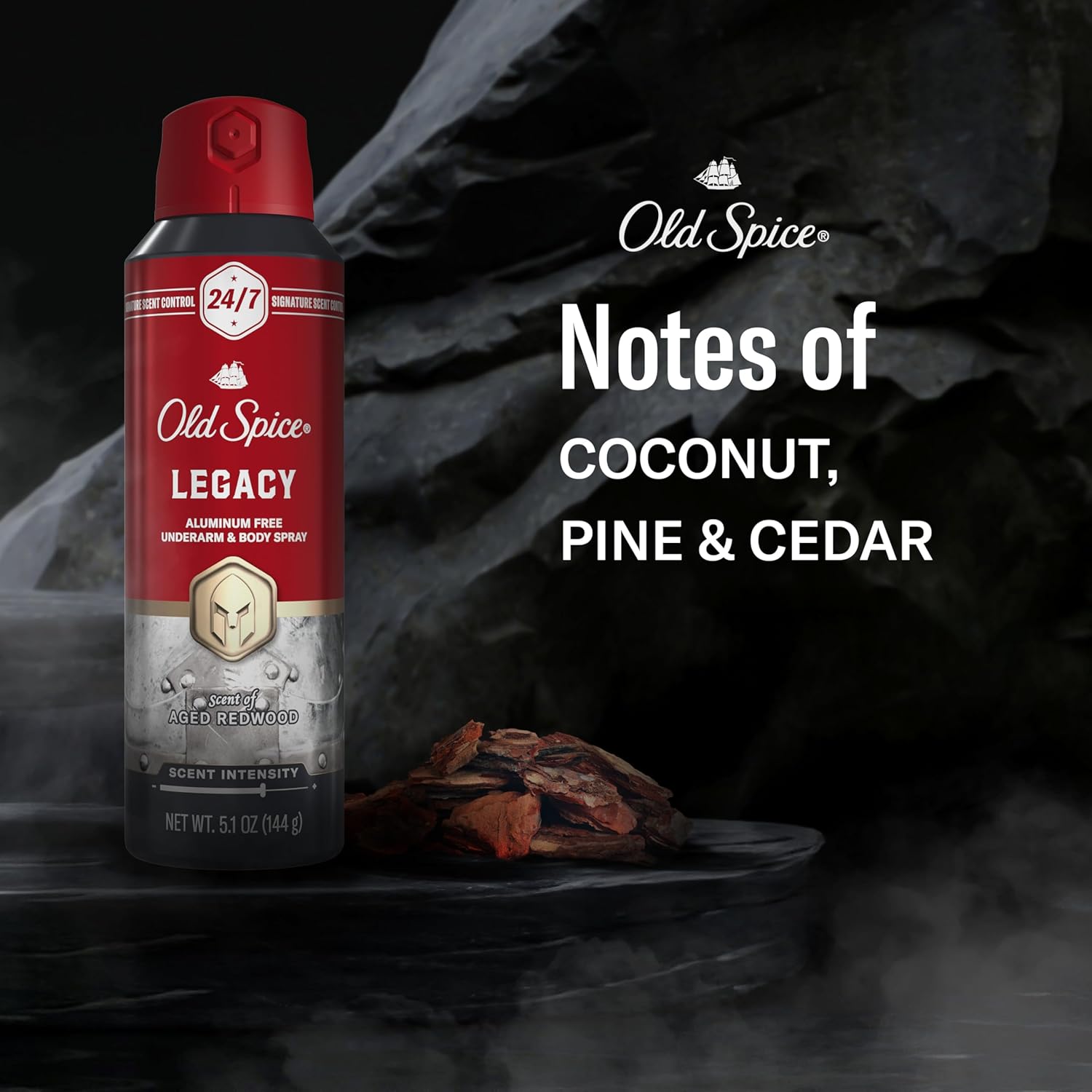Old Spice Aluminum Free Body Spray for Men, 24/7 Signature Scent & Lasting Freshness, All-Day Odor Protection, Easy Application, Legacy with Coconut, Pine & Cedar Scent, 5.1 oz - Image 4