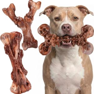 Kseroo 3-Pack Indestructible Dog Chew Toys for Aggressive Chewers: Rock-Hard Solid Nylon, Bacon Flavored Dog Bones for Medium/Large Dogs 25-90lbs, Heavy Duty Tough Dog Toys to Keep Them Busy, Brown-XL