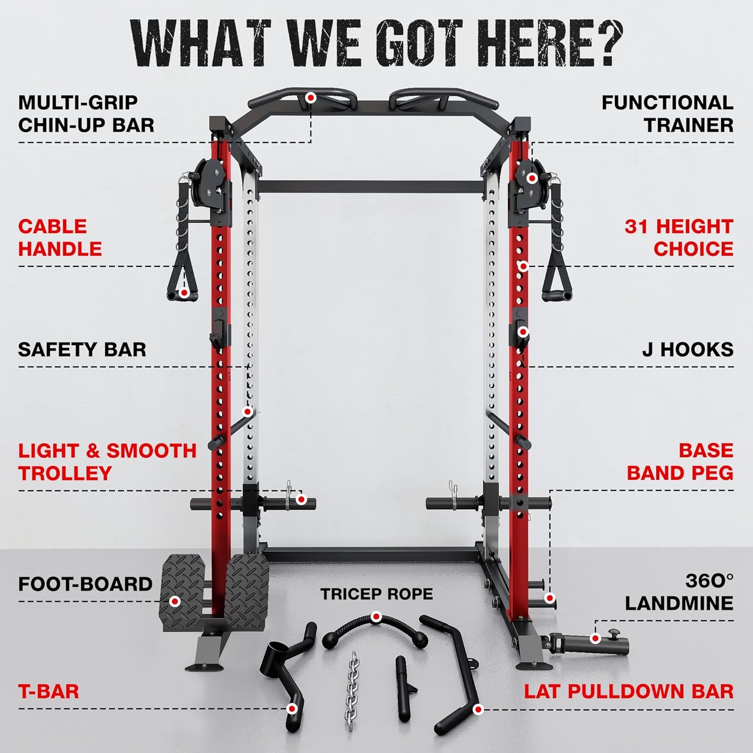 DP01 Power Cage, 2000LBS Squat Rack with with Cable Crossover and Dual Independent Pulley System, Full Cage for Full Body Training, Power Rack with More Training Attachments for Home Gym - Image 8